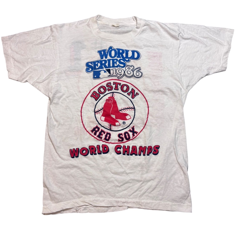 Vintage Boston Red Sox T-Shirt Mens Large White‎ 1986 World Series MLB
